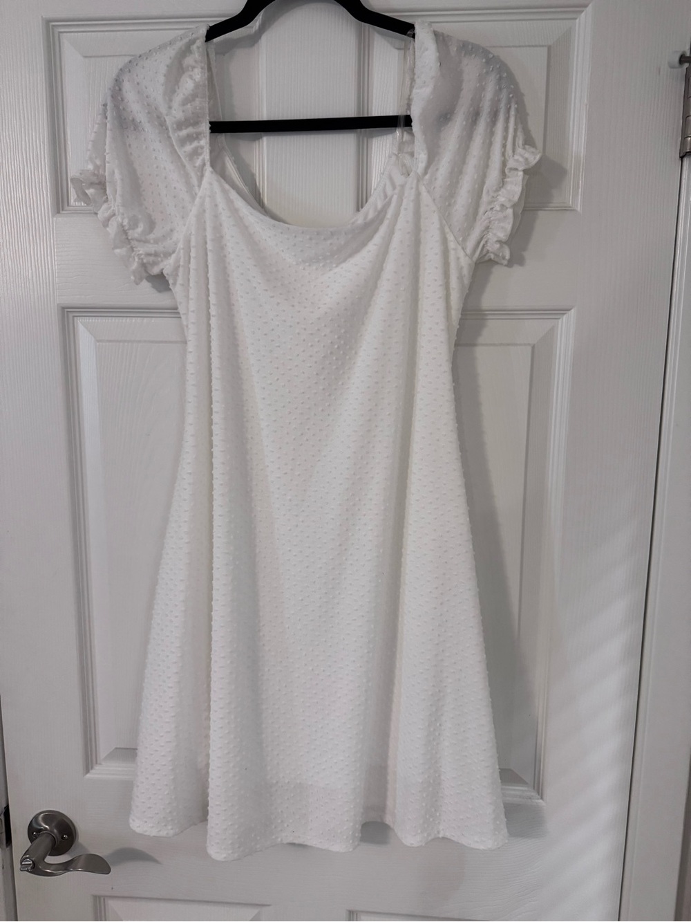 White Swiss Dot Short Sleeve Dress